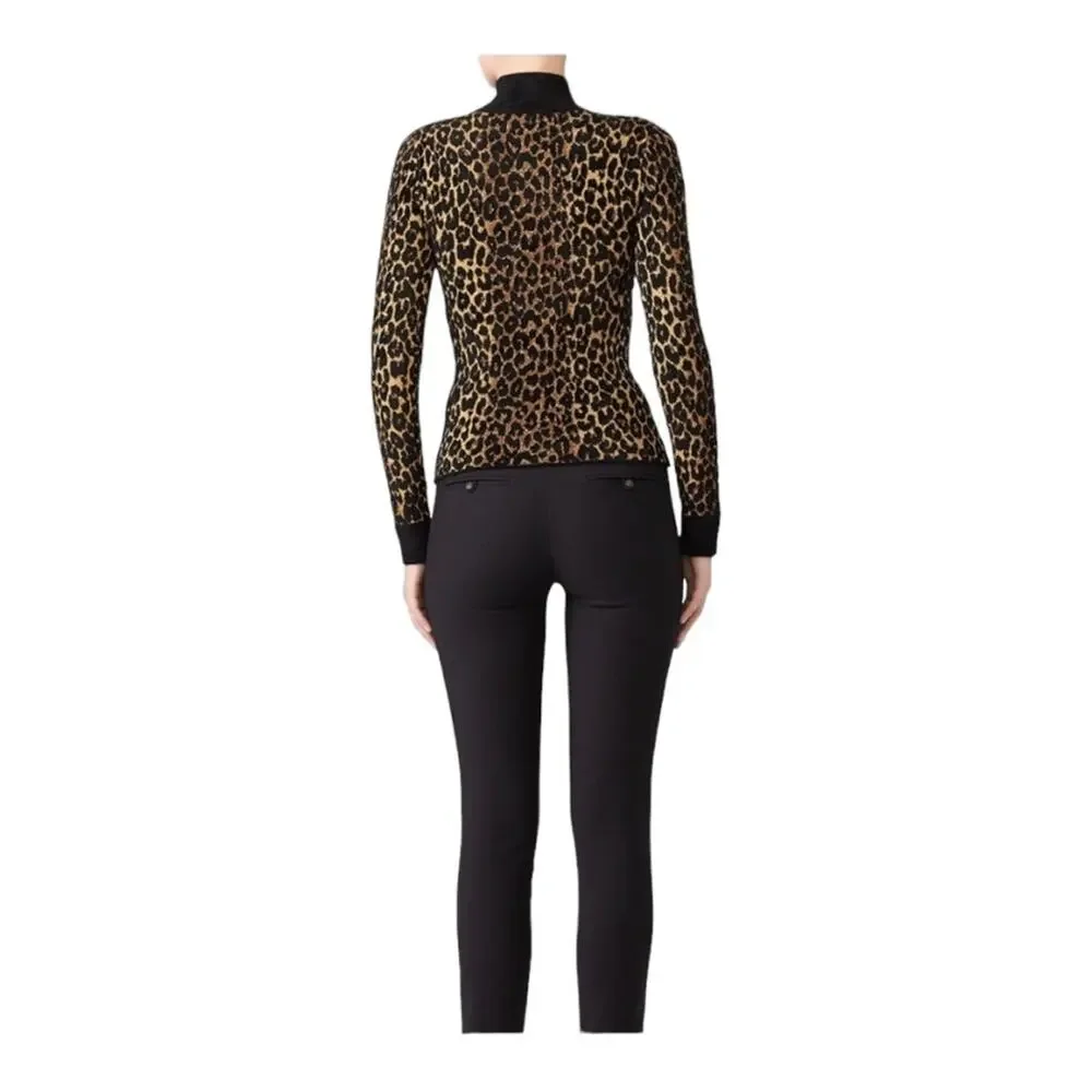 Ronny Kobo Dahlia Leopard Animal Turtleneck Pullover Sweater X-Small